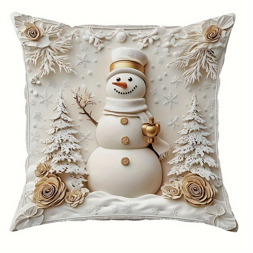 Poszewka na poduszkę świąteczna 3D — choinka i renifer 40x40 45x45 50x50 cm Niebieski