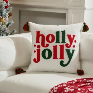 Poszewka na poduszkę świąteczna z haftem złotej litery — Holly Jolly 45x45 cm Fioletowy