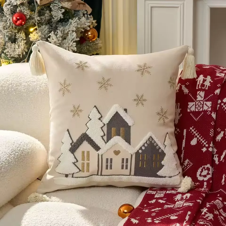 Poszewka świąteczna haftowana Merry Christmas na sofę Zielony