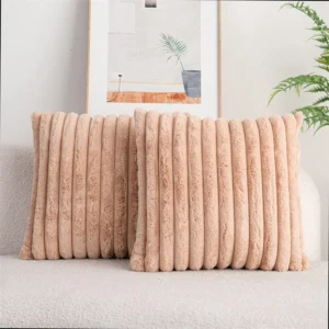 Dwustronna poszewka ze sztucznego futra w paski 45x45 cm Khaki