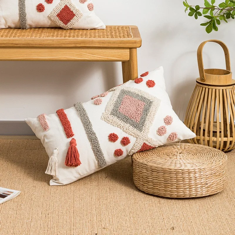 Poszewka tufted ręcznie robiona z frędzlami etno boho Brązowy