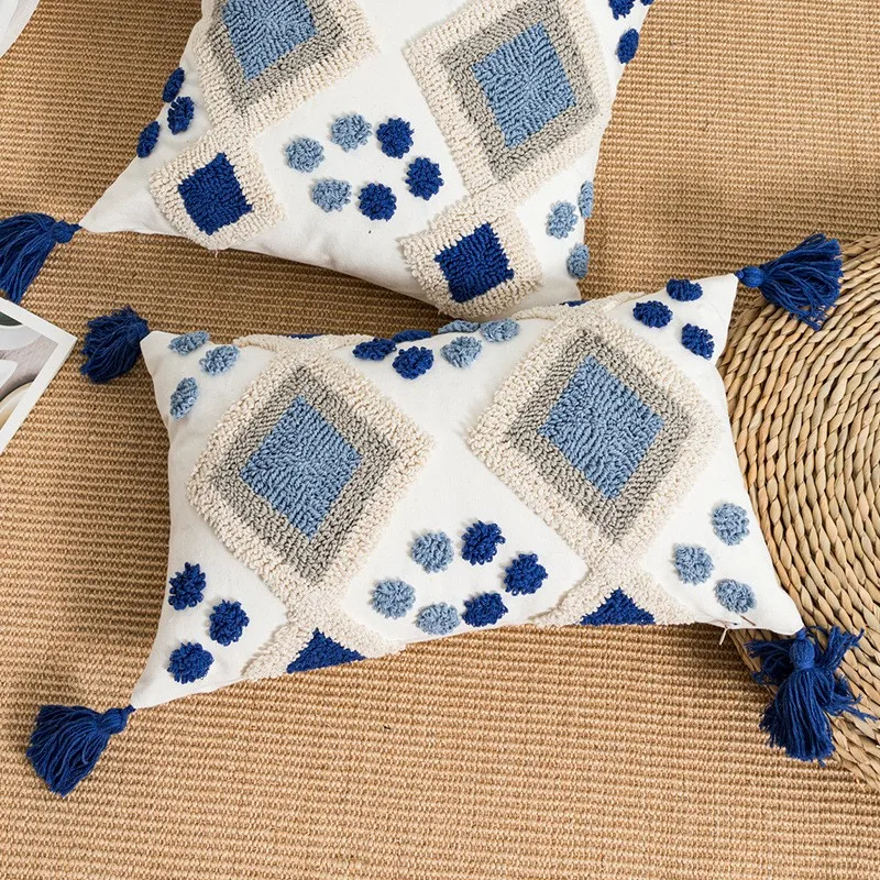 Poszewka tufted ręcznie robiona z frędzlami etno boho Fioletowy