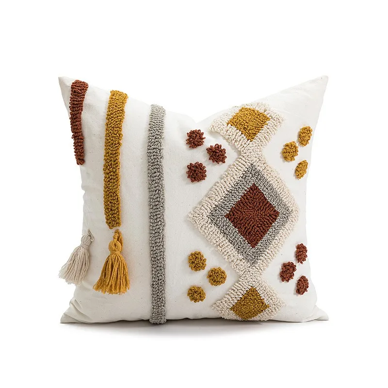 Poszewka tufted ręcznie robiona z frędzlami etno boho Niebieski