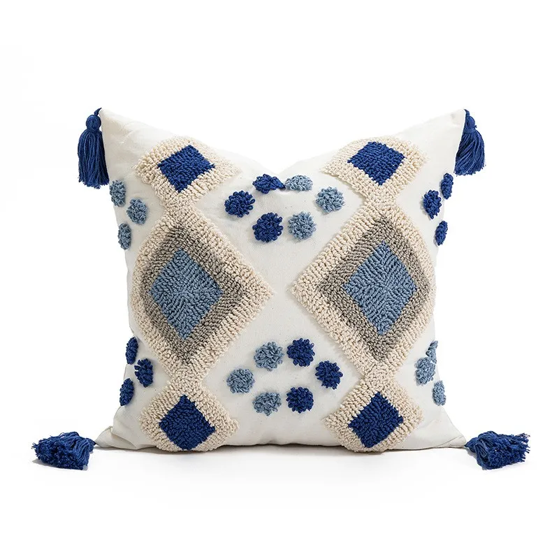 Poszewka tufted ręcznie robiona z frędzlami etno boho Różowy