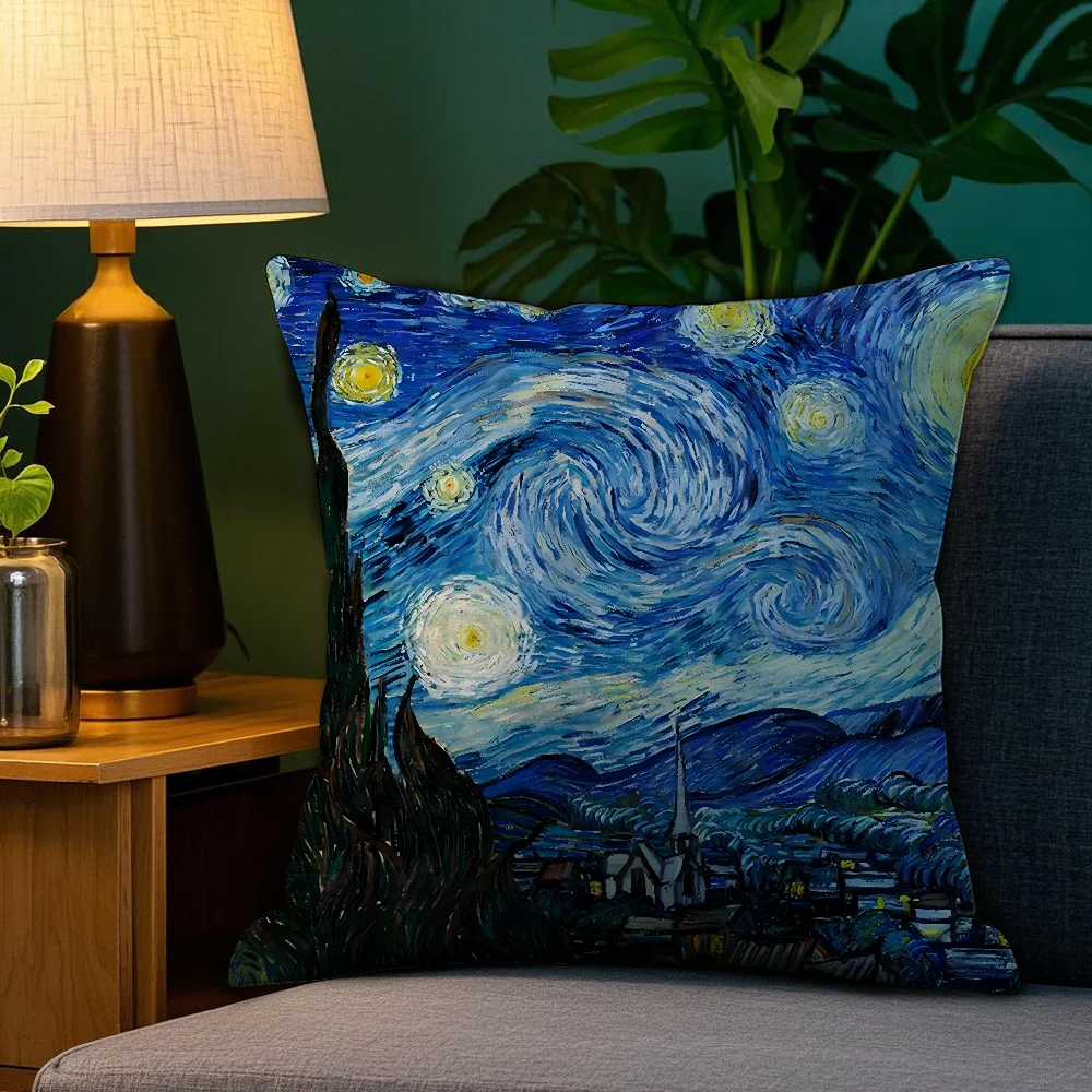 Poszewka na poduszkę z motywem Van Gogha aksamit dwustronna Czarny