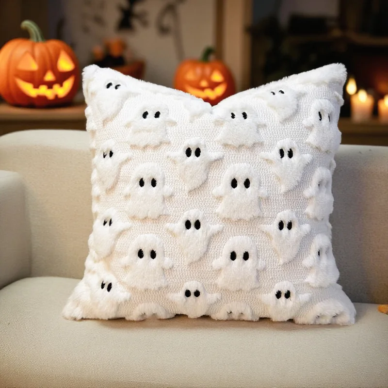 Poszewki na poduszki z duchem 3D na Halloween 45x45 cm - 2 szt. Biały