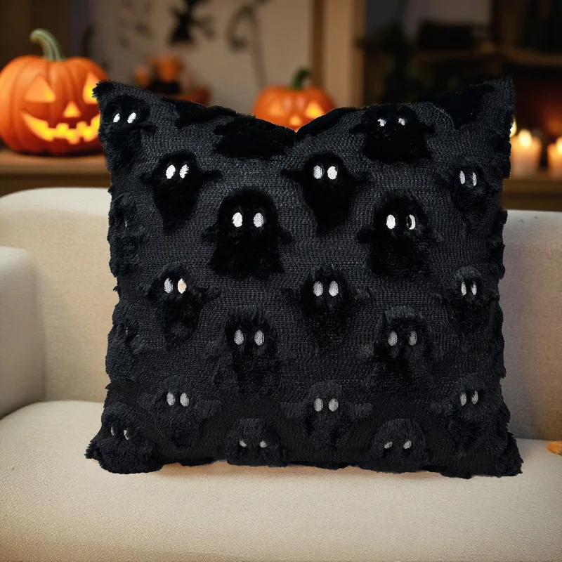 Poszewki na poduszki z duchem 3D na Halloween 45x45 cm - 2 szt. Czarny