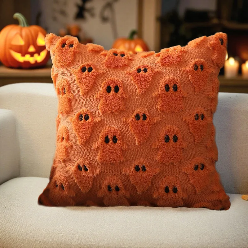 Poszewki na poduszki z duchem 3D na Halloween 45x45 cm - 2 szt. Pomarańczowy