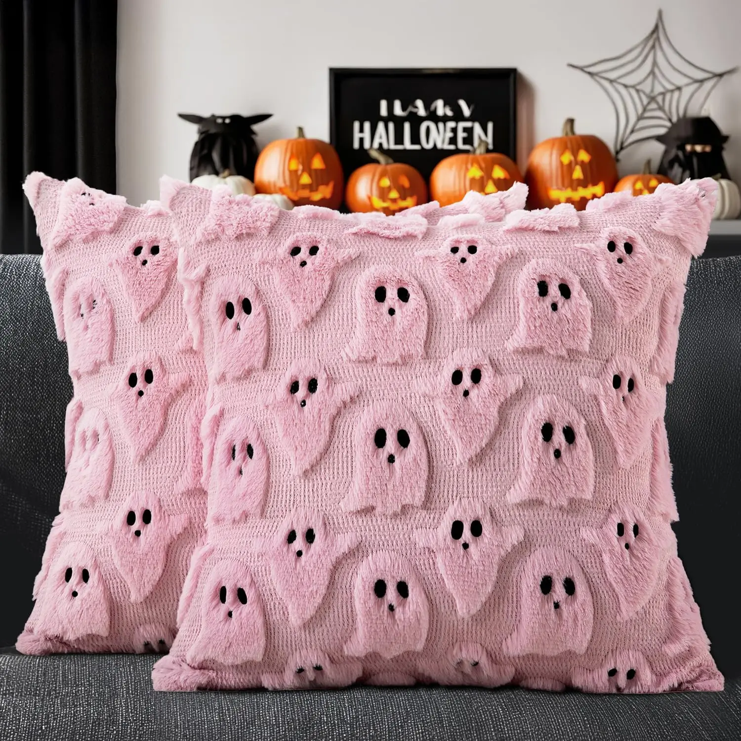 Poszewki na poduszki z duchem 3D na Halloween 45x45 cm - 2 szt. Zielony