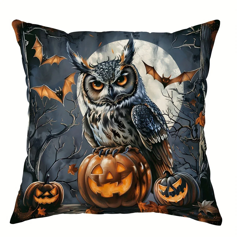 Poszewki na poduszki z motywem Halloween - wiedźma, sowa, czarny kot, nawiedzony dom Czerwony