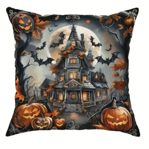 Poszewki na poduszki z motywem Halloween - wiedźma, sowa, czarny kot, nawiedzony dom Niebieski