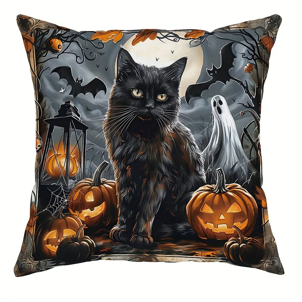 Poszewki na poduszki z motywem Halloween - wiedźma, sowa, czarny kot, nawiedzony dom Zielony