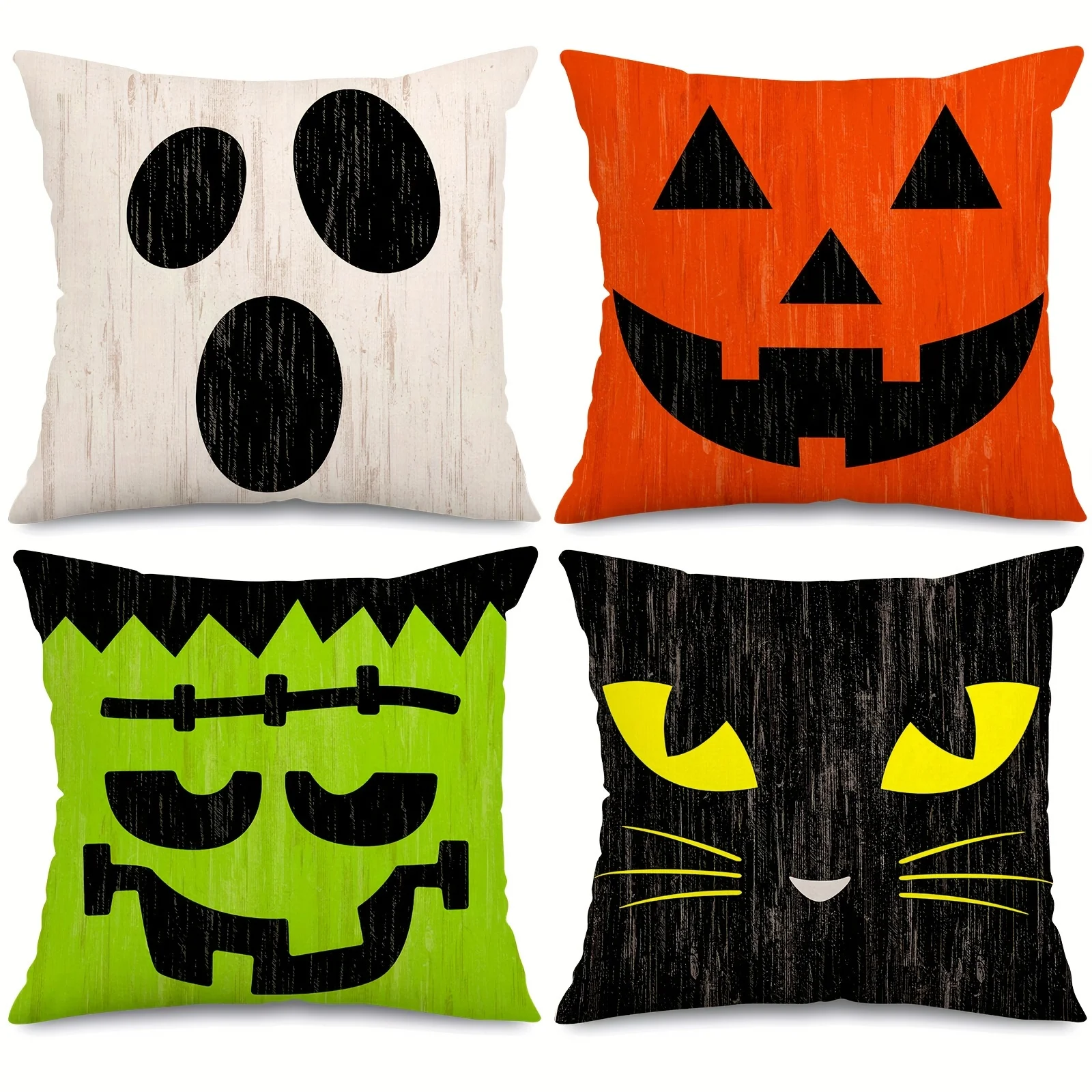 Poszewki na poduszki Halloween 45x45 - dynia, kot, duch, 4 szt. Fioletowy