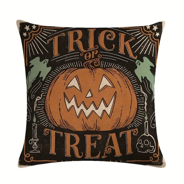 Poszewki na poduszki Halloween 45x45 - dynia, kot, duch, 4 szt. żółty