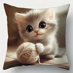Poszewki na poduszki z kociętami, zestaw żółty