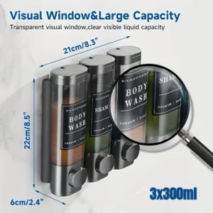Potrójny ścienny dozownik szamponu i żelu 3x300 ml bez wiercenia Czarny
