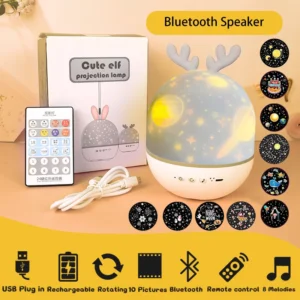 Projektor muzyczny dla dzieci – obrotowa lampka nocna z Bluetooth Niebieski