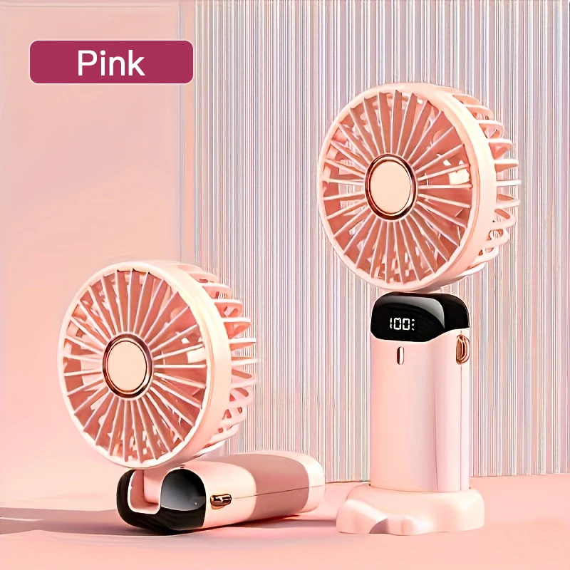 Przenośny wentylator ręczny USB z LED, 6 prędkości, składany Ciemny szary