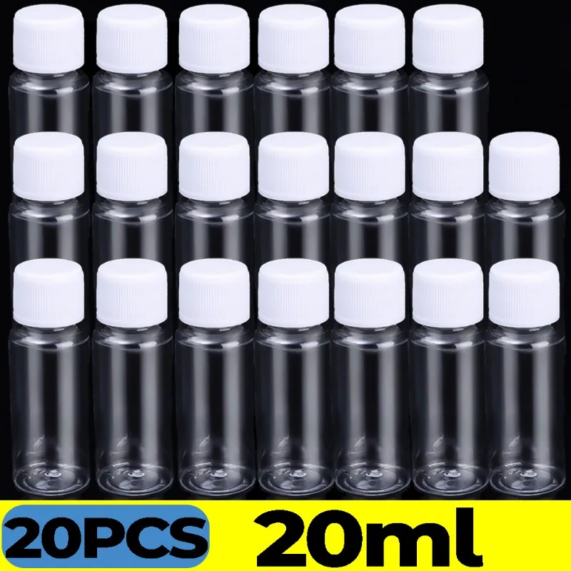Przezroczyste plastikowe butelki z zakrętką na próbki 20ml