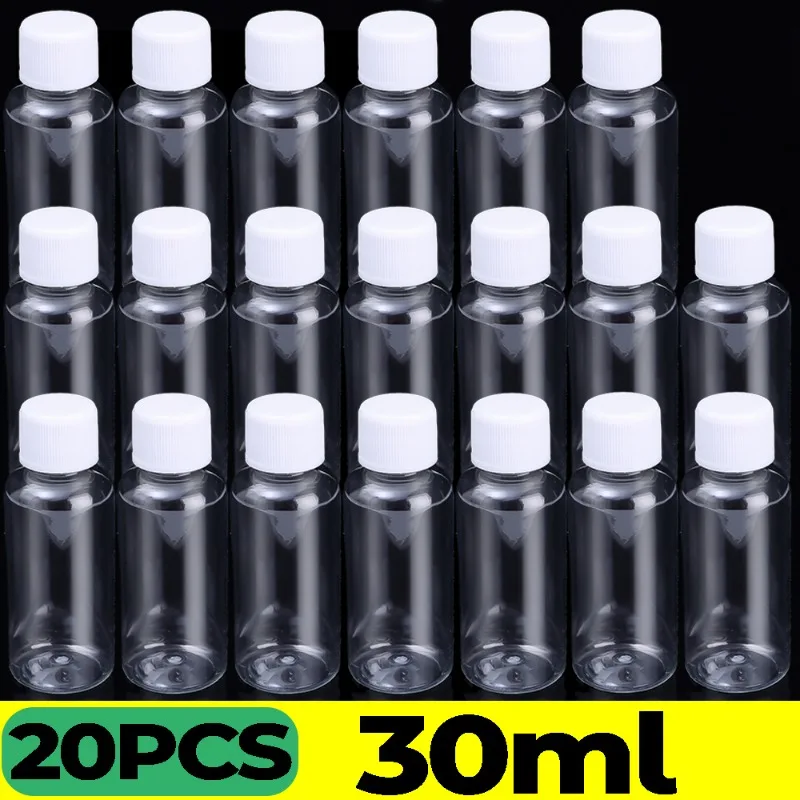 Przezroczyste plastikowe butelki z zakrętką na próbki 30ml