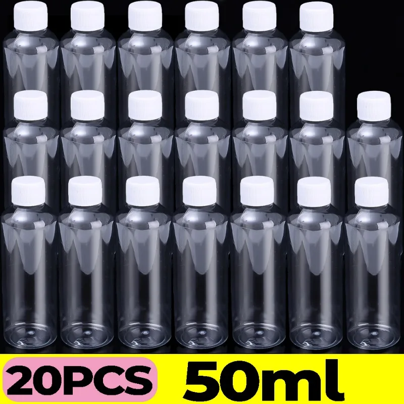 Przezroczyste plastikowe butelki z zakrętką na próbki 50ml