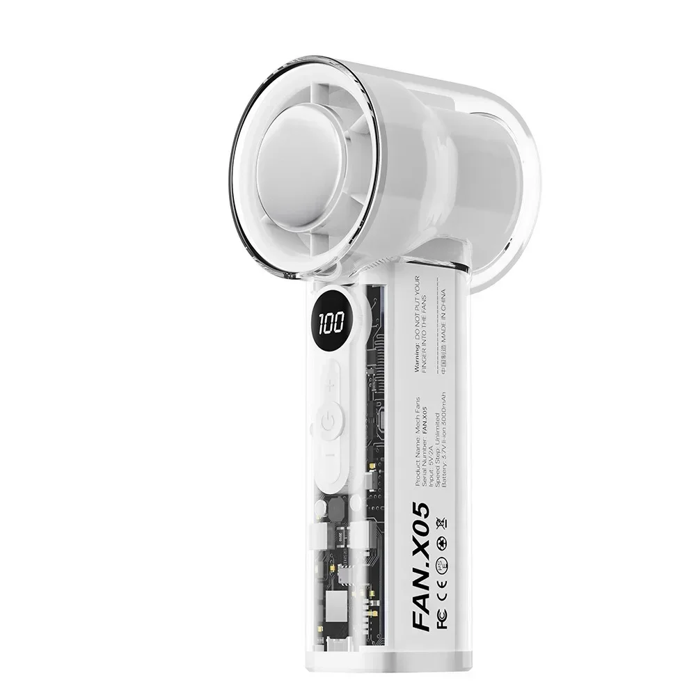 Przezroczysty mini wentylator ręczny USB z oświetleniem LED Biały