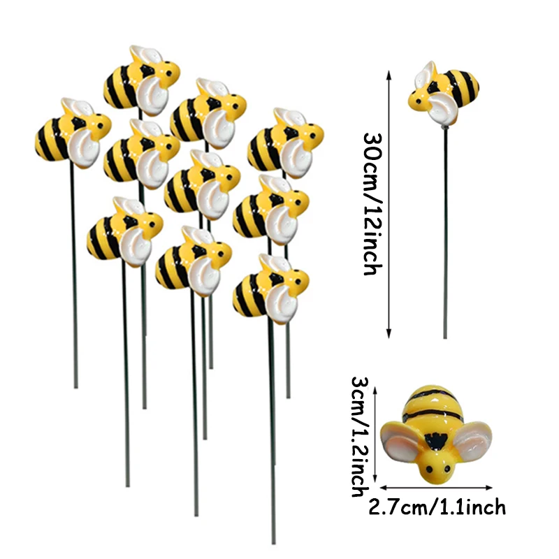 Pszczółki ogrodowe na pikach, 10 szt., dekoracja Bee stakes