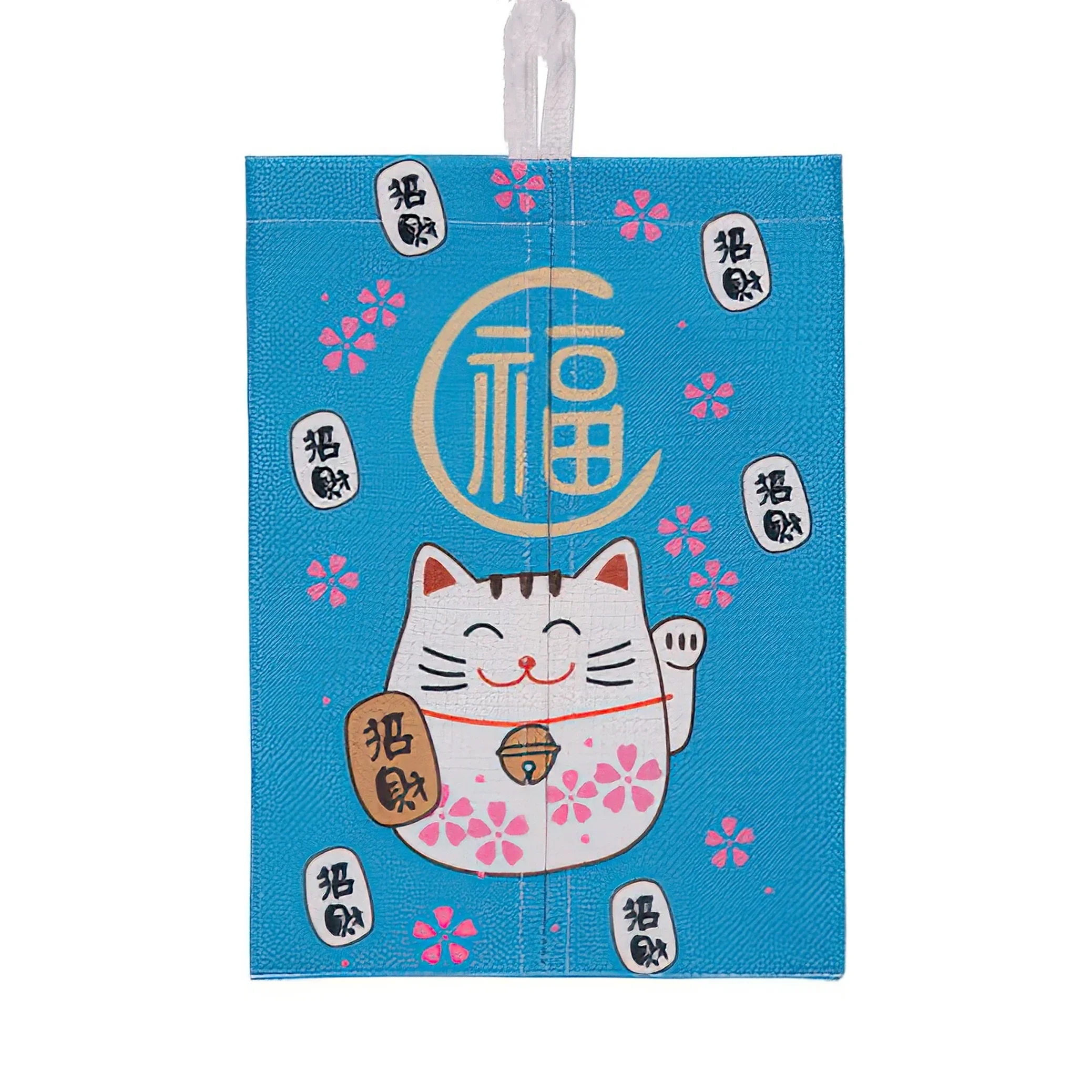 Pudełko na chusteczki z kotkiem Lucky Cat z bawełny i lnu Błękitny