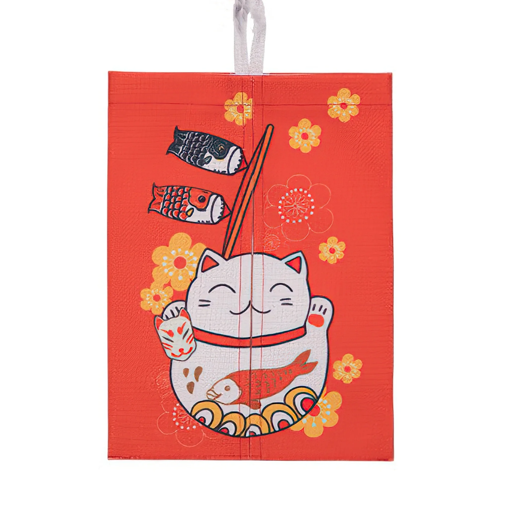 Pudełko na chusteczki z kotkiem Lucky Cat z bawełny i lnu Czerwony