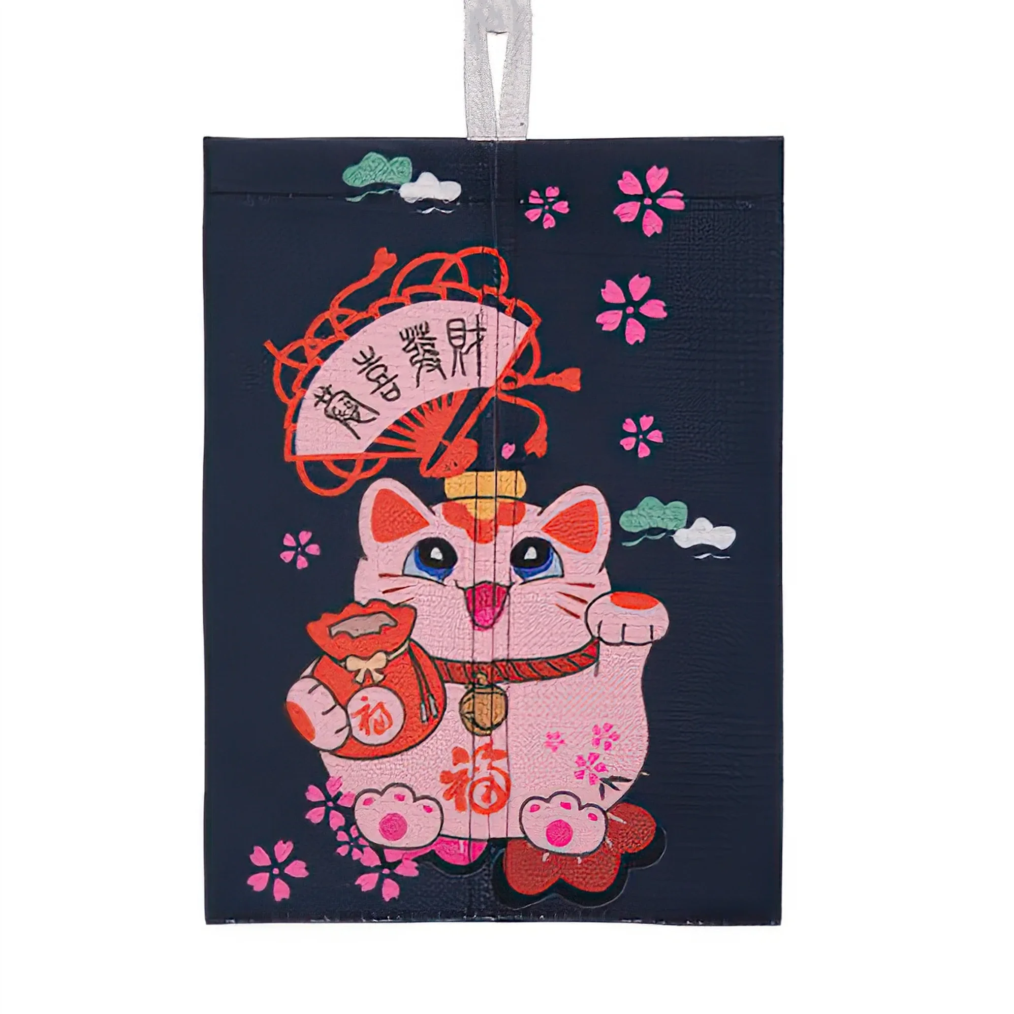 Pudełko na chusteczki z kotkiem Lucky Cat z bawełny i lnu Fioletowy