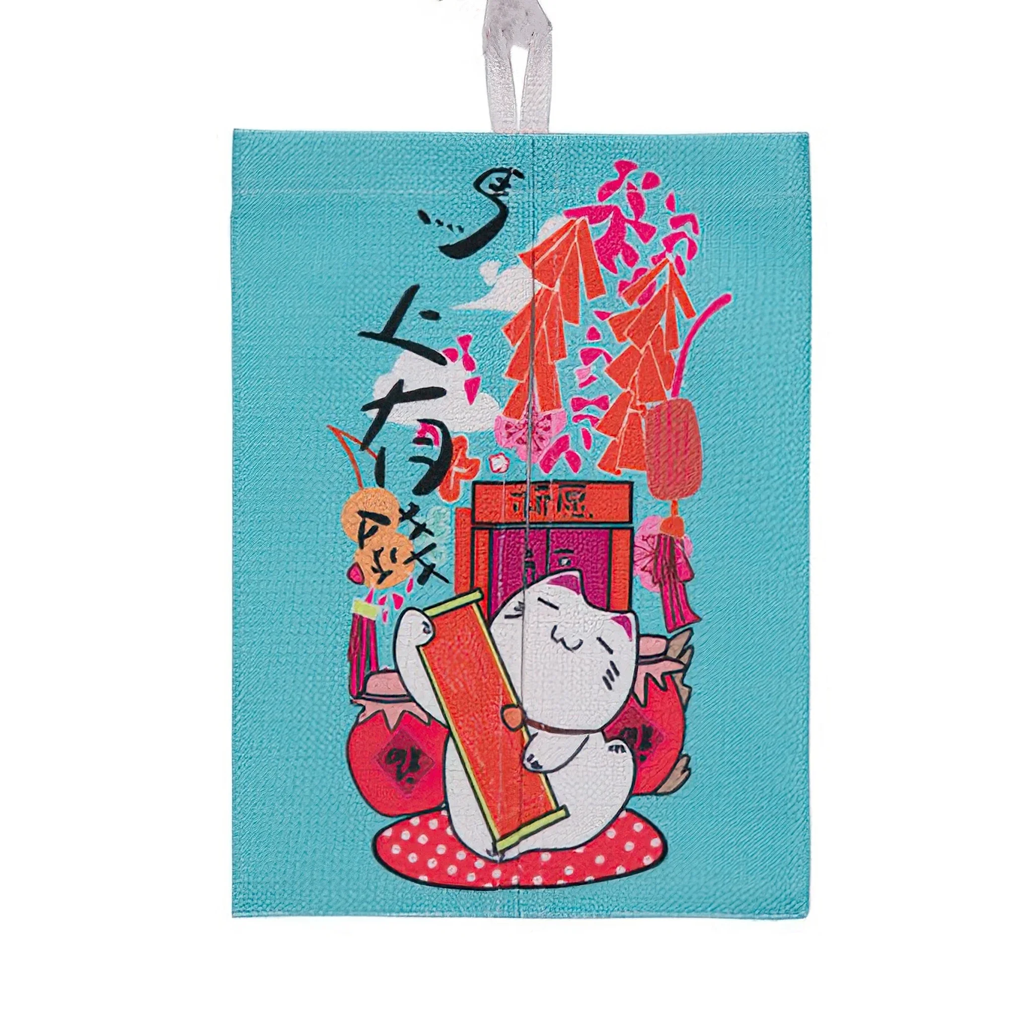 Pudełko na chusteczki z kotkiem Lucky Cat z bawełny i lnu Niebieski