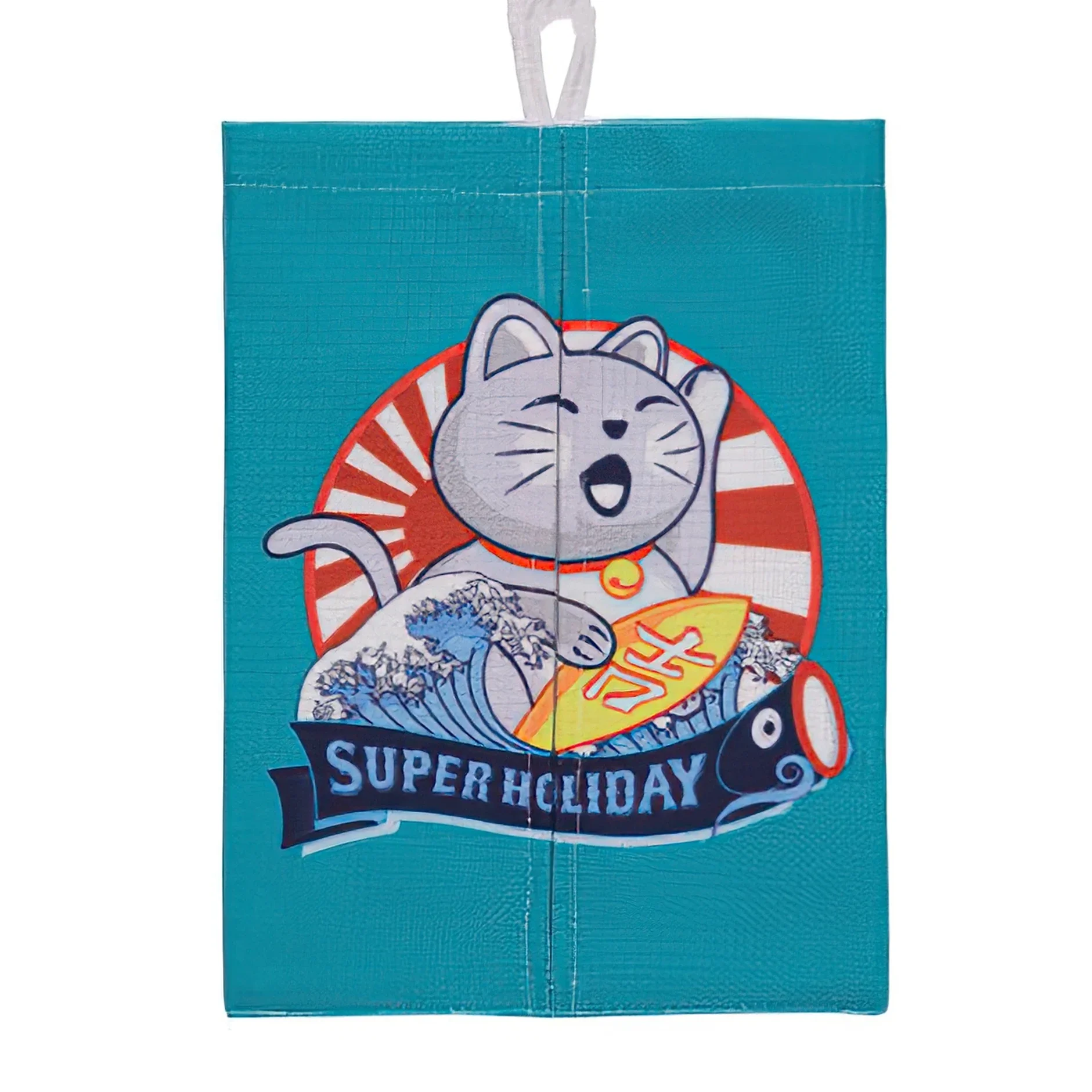 Pudełko na chusteczki z kotkiem Lucky Cat z bawełny i lnu Zielony