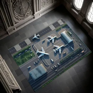 Realistyczna mata do zabawy w lotnisku — dywan terminal i pas startowy Biały