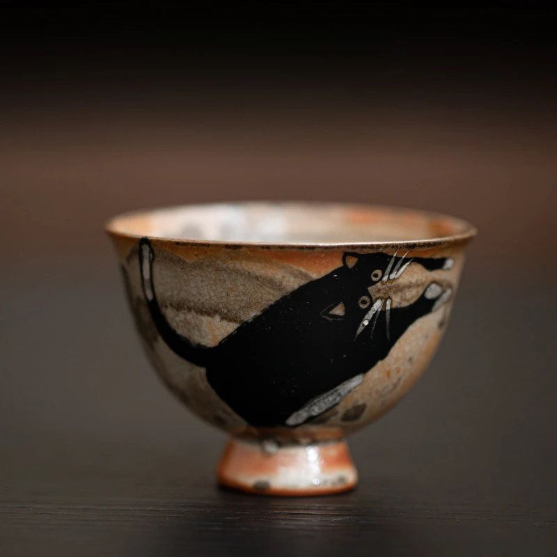 Ręcznie robiona ceramiczna filiżanka do herbaty Shino — styl Kung Fu Ciemny szary