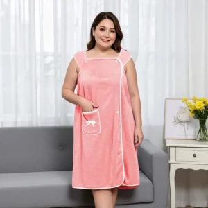 Ręcznik do noszenia damski plus size z kokardą i kieszenią Różowy