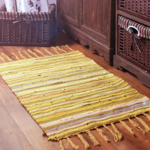 Ręcznie robiony bawełniany dywan z frędzlami retro boho do salonu żółty