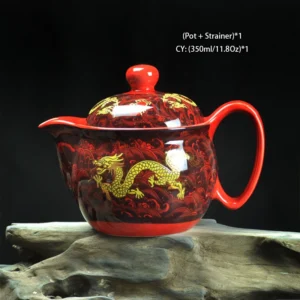 Retro ceramiczny czajnik kung fu z motywem smoka – 350ml dzbanek na herbatę Armijna zieleń