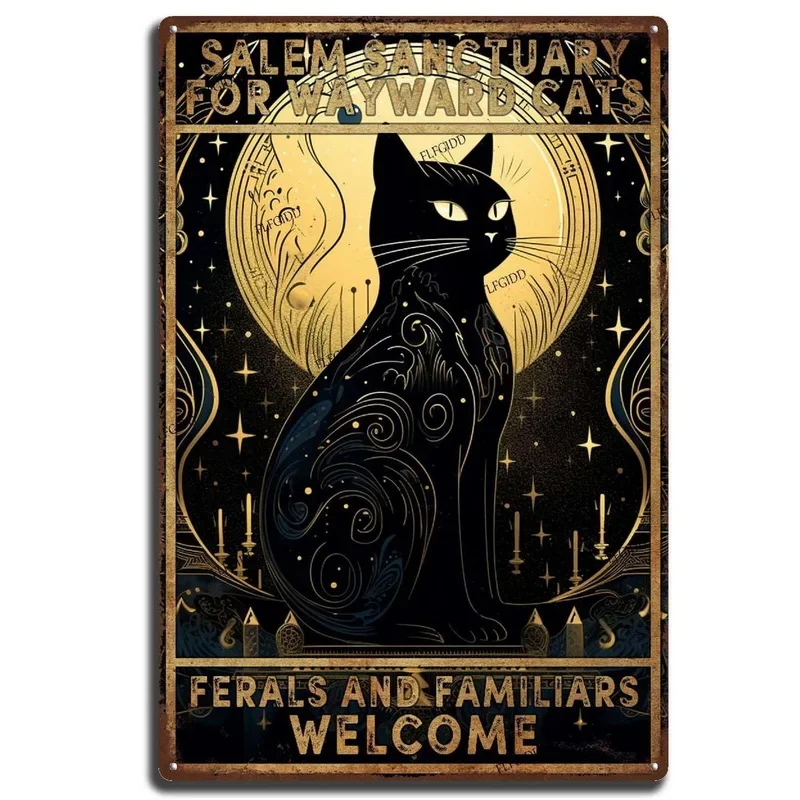 Retro metalowy szyld z kotem do kuchni i baru Złoty
