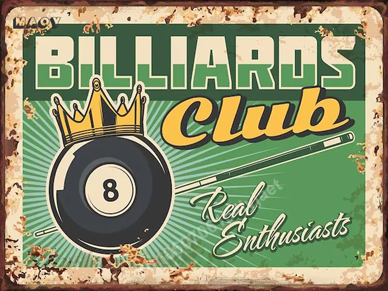 Retro metalowy blaszany znak klub bilardowy bar pub dekoracja ścienna Biały
