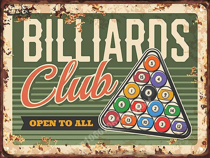 Retro metalowy blaszany znak klub bilardowy bar pub dekoracja ścienna Jabłko złote