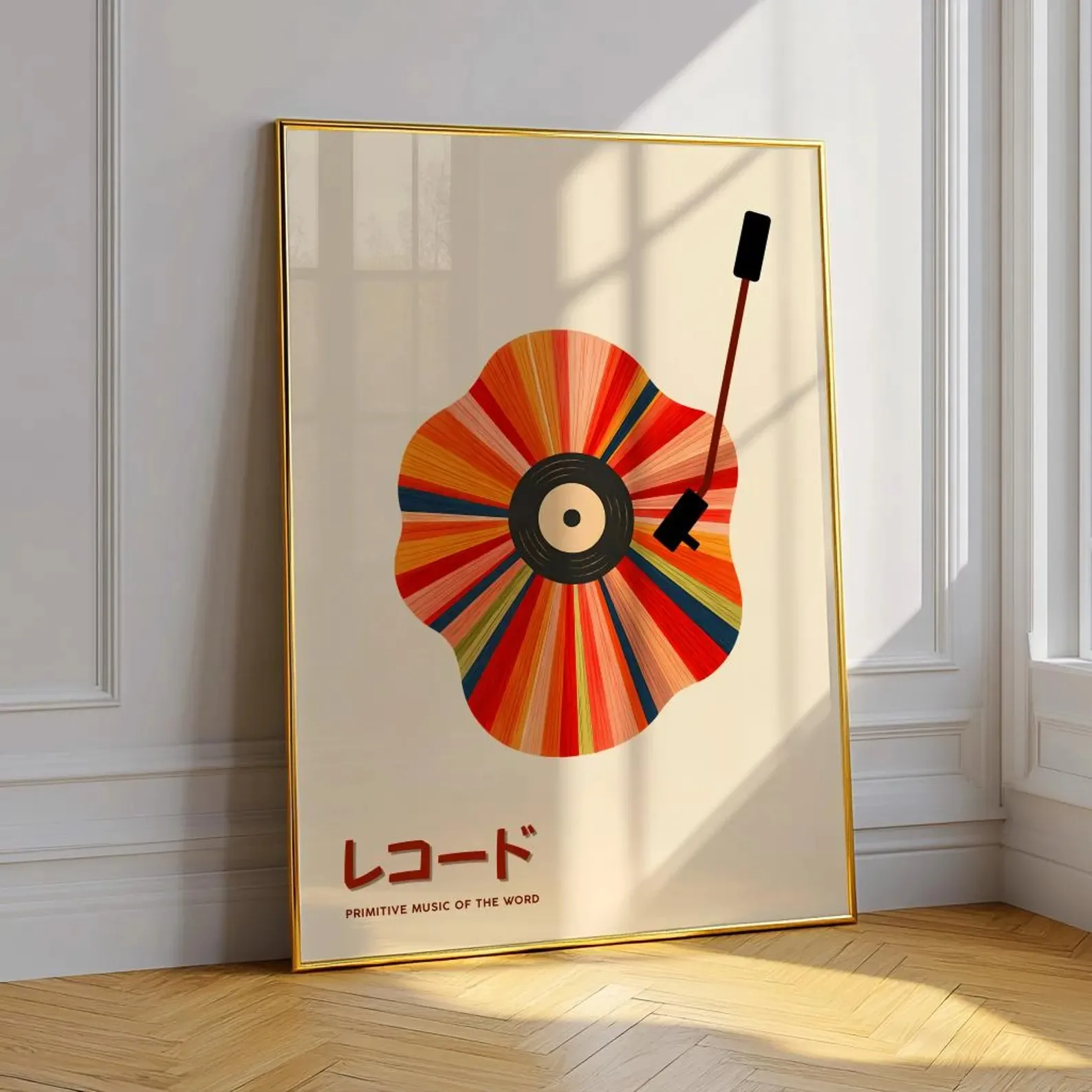 Retro plakat japońska muzyka jazzowa z czarnym kotem Khaki