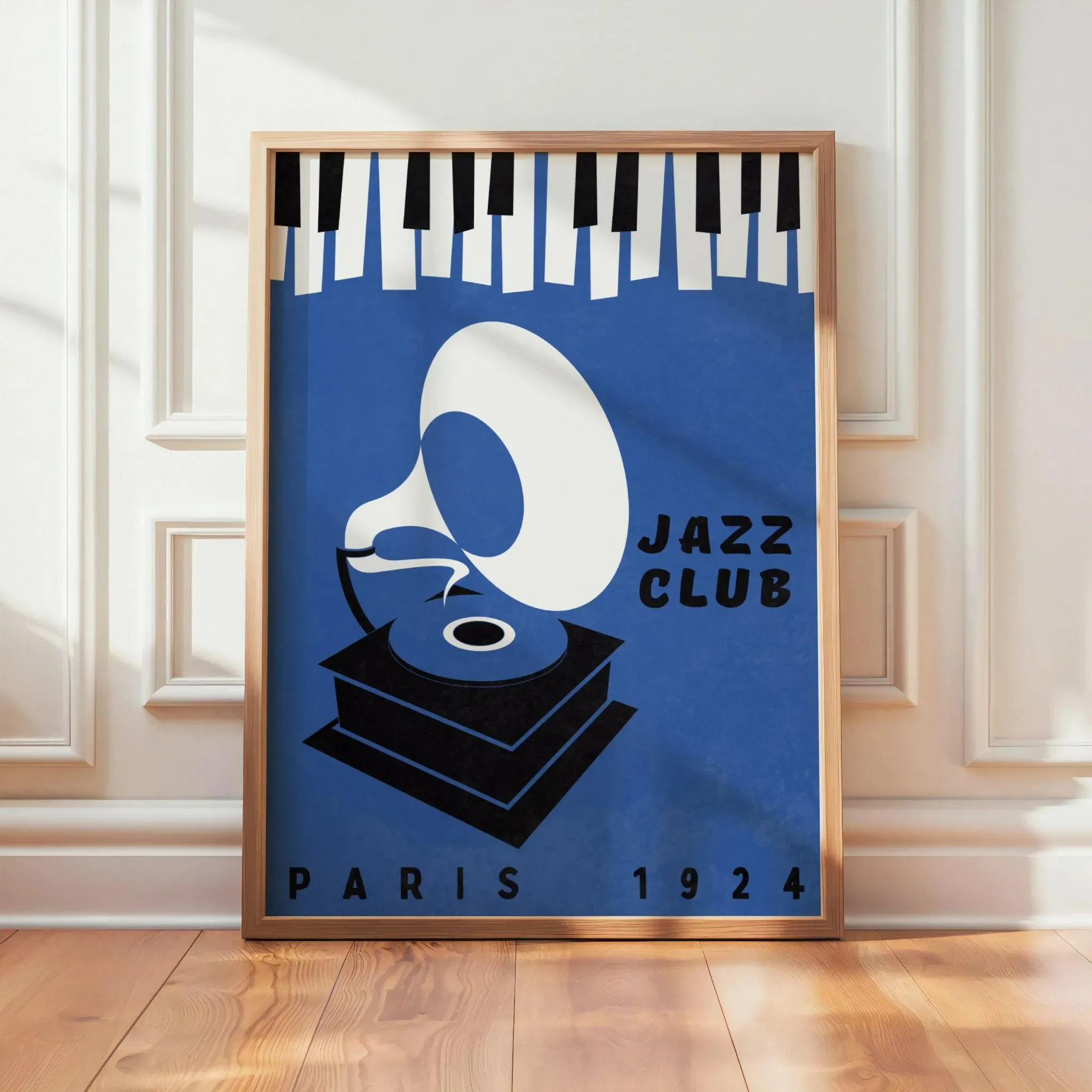 Retro plakat japońska muzyka jazzowa z czarnym kotem Różowy