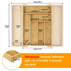 Rozsuwany bambusowy organizer do szuflady na sztućce Wood color