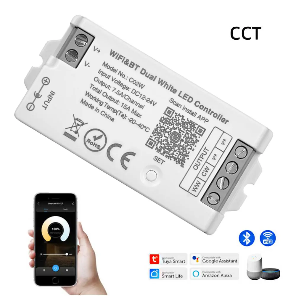 Ściemniacz LED WiFi Tuya - sterownik oświetlenia 12V/24V Szary