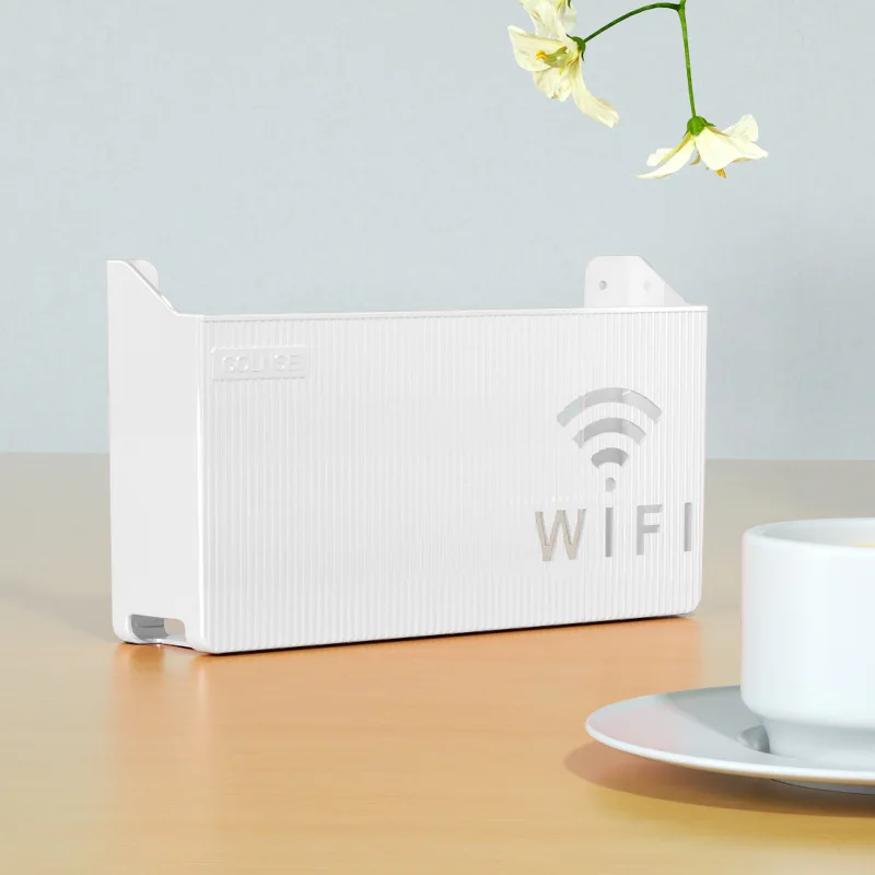Ścienna półka na router Wi-Fi z organizatorem kabli Biały