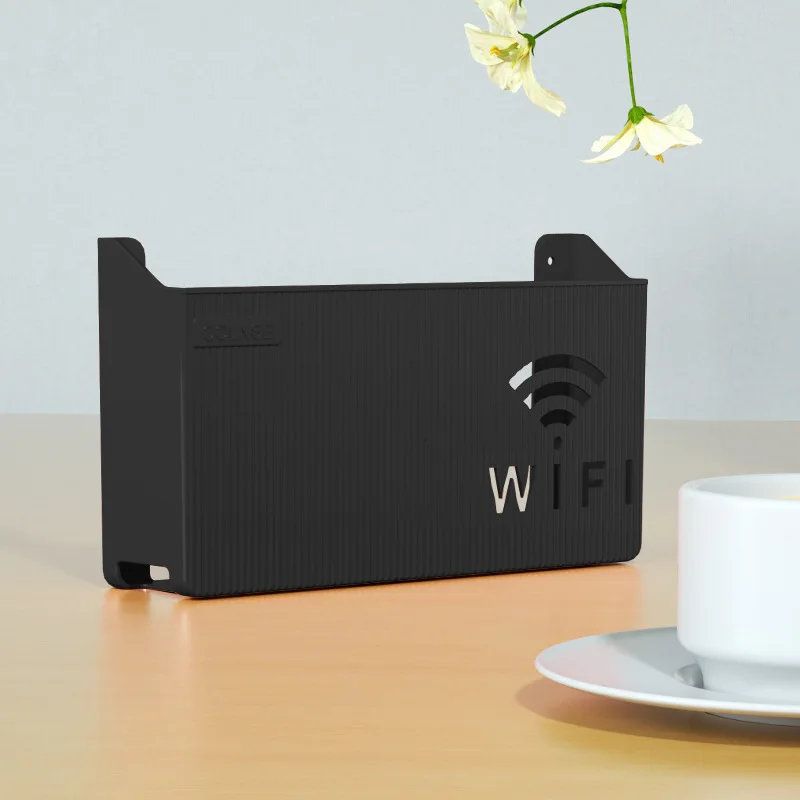 Ścienna półka na router Wi-Fi z organizatorem kabli Czarny