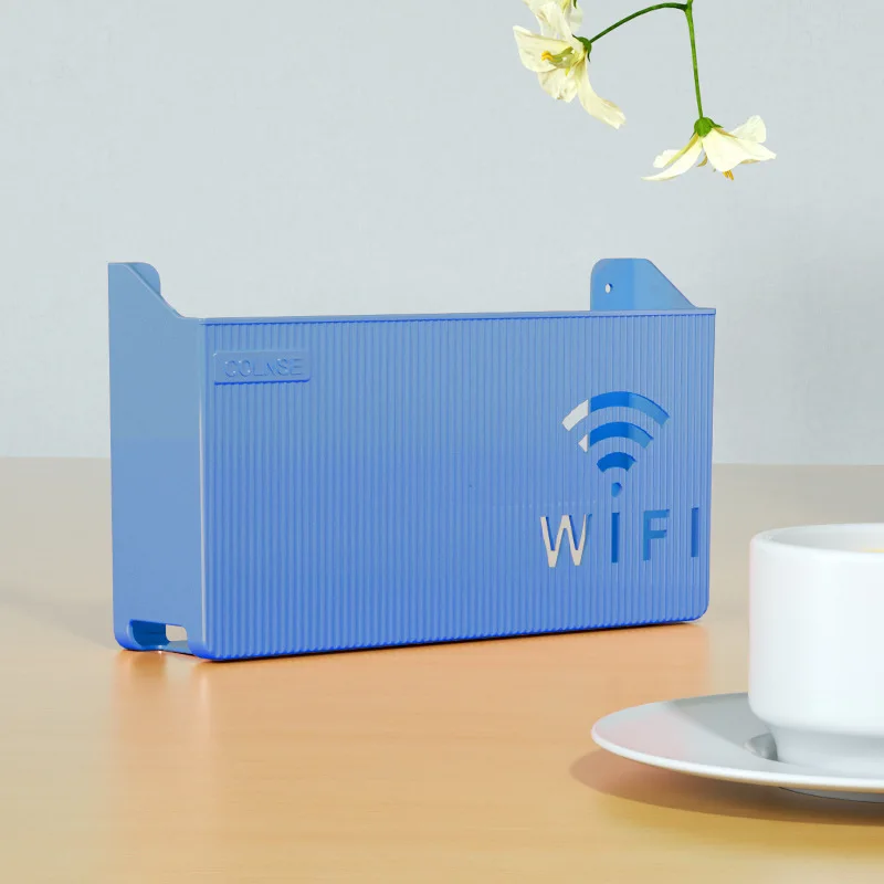Ścienna półka na router Wi-Fi z organizatorem kabli Niebieski