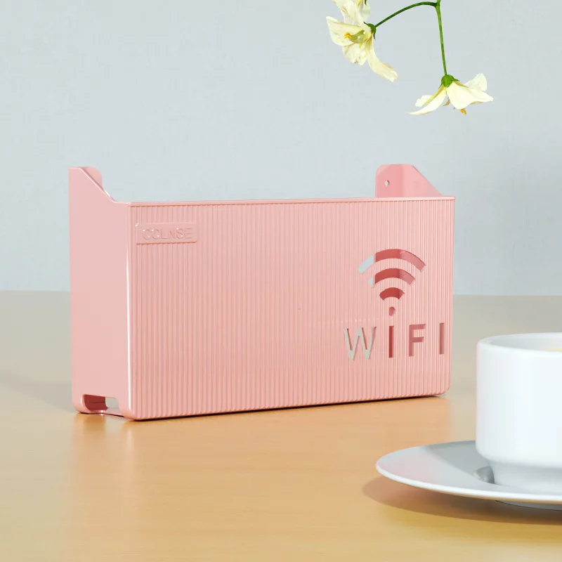Ścienna półka na router Wi-Fi z organizatorem kabli Różowy