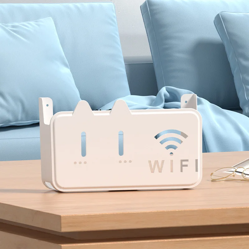 Ścienna półka na router Wi-Fi z organizatorem kabli żółty