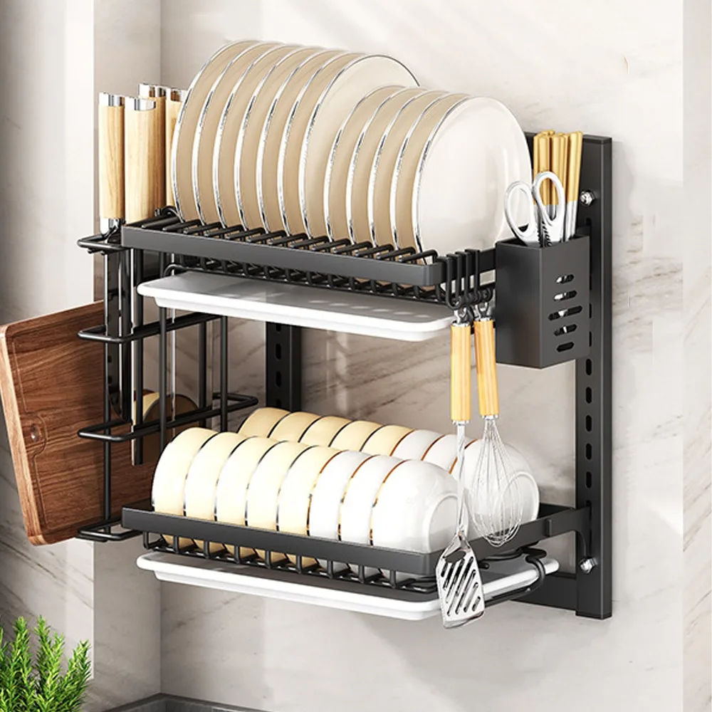 Ścienny ociekacz na naczynia 2-poziomowy, bez wiercenia With shelf